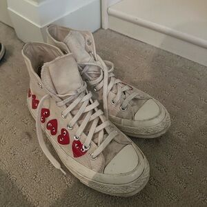 White Commes des garcons (CDG) high top converse
